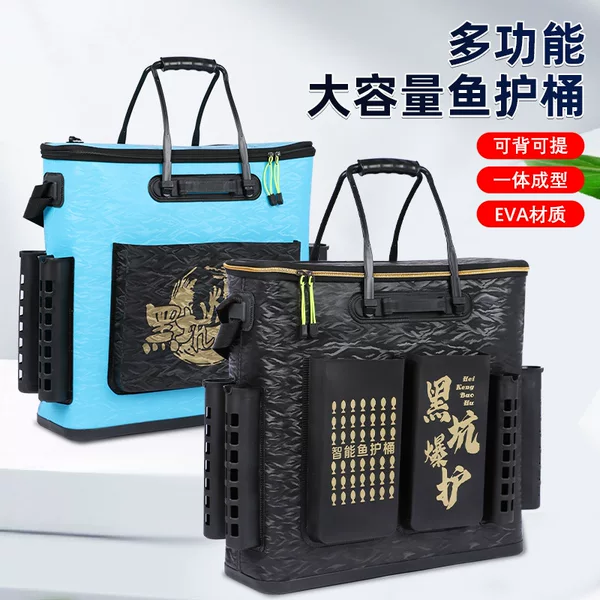 Hard Bottom Fishing Bucket Integrated Bucket EVA Thickened Portable Backpack Battle Car Style Fish Protection Bag Thickened Live Fish Protection Bucket