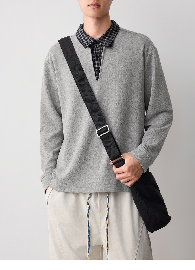 Áo hoodie nam nỉ hai lớp cổ lạnh kiểu giả hai lớp — đen chi tiết 27