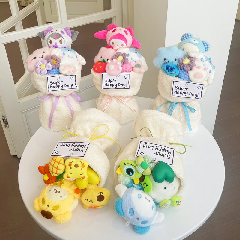 Sanrio Plush Doll Bouquet Set - Cute Teddy Bear Gift for Girls, Best Friend Birthday or Christmas