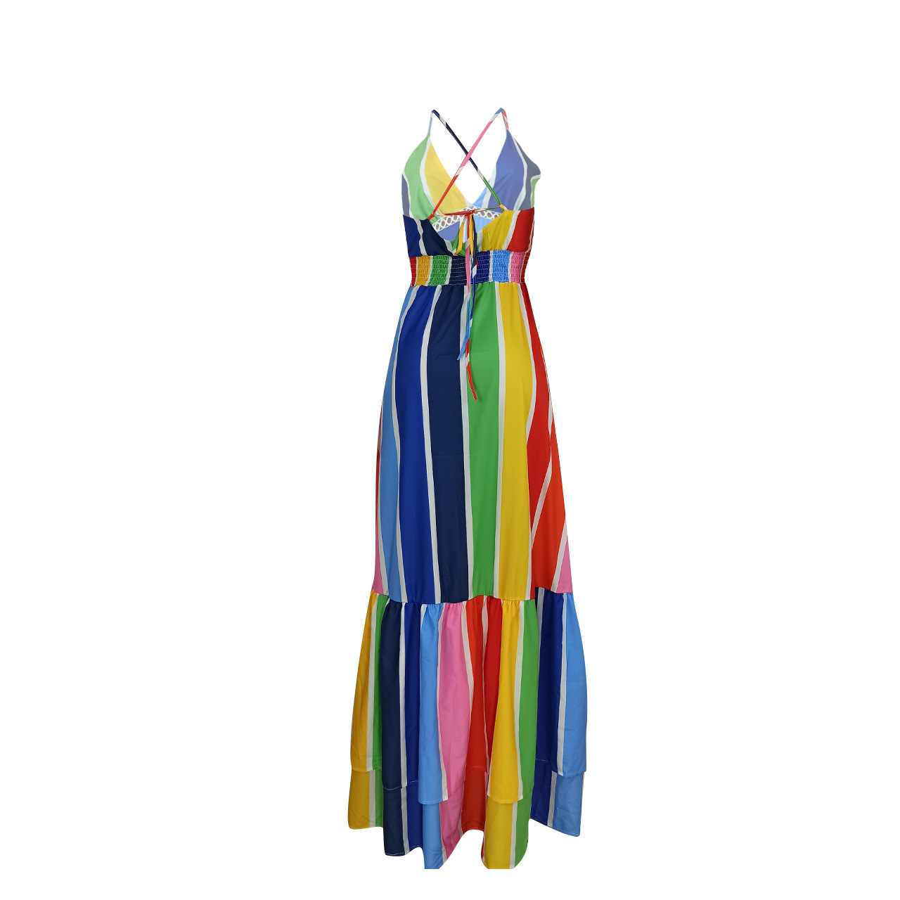 rainbow stripe print suspender dress Nihaostyles wholesale clothing vendor NSYDF73574