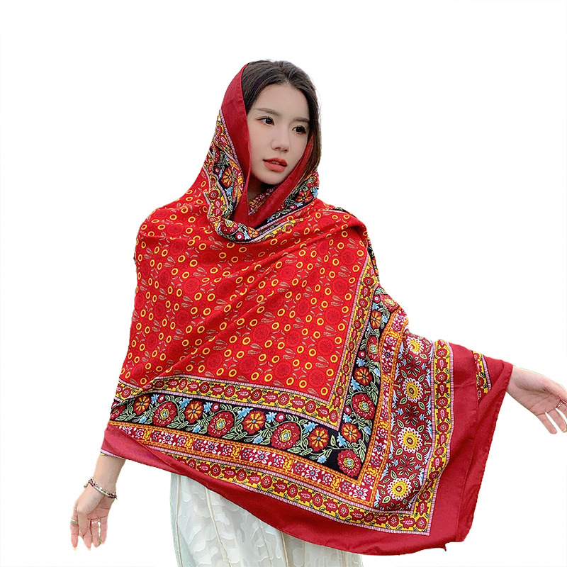 Tíbet turismo estilo étnico rojo algodón y lino sensación bufanda viajes fotografía decorativo chal moda desgaste exterior bufanda grande