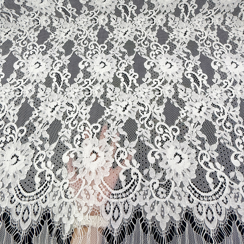 150 * 175cm pestañas de nylon sin elástico encaje de pestañas tela de encaje sexy vestido en stock