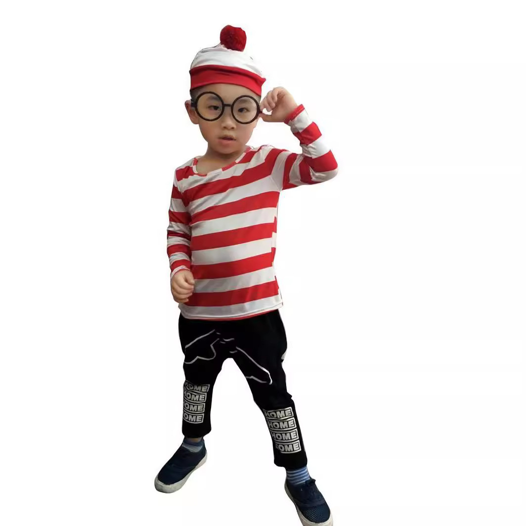 Disfraz de Halloween para padres e hijos Smart Wally Where Wally British Anime Disfraz de pareja de cosplay