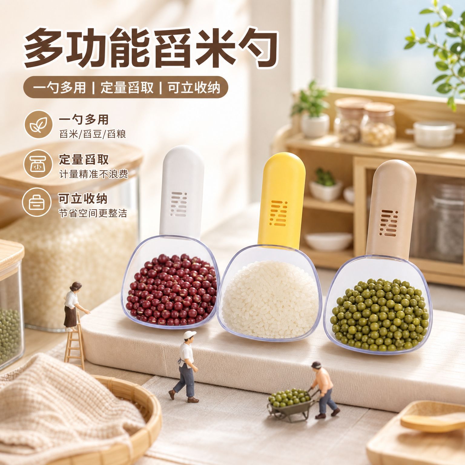 Multifunctional rice scooping spoon for home use, hollow rice sifting spoon, kitchen tool for scooping grains, beans, and cereals, labor-saving plastic scoop