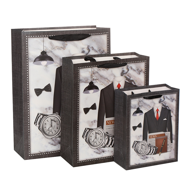 新款手提袋外贸男士系列包装礼品袋白卡纸袋礼物服装袋子购物袋