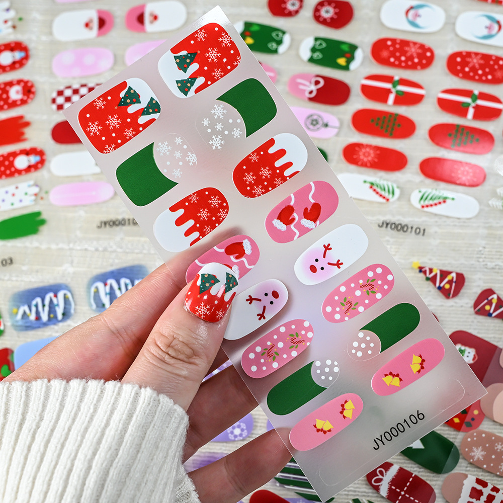 Christmas Nail Art 16-Piece Nail Stickers No-Bake Nail Polish Nail Stickers Christmas Nail Decoration Nail Polish Film Full Nail Stickers