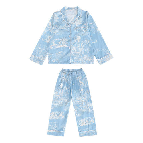 Children's Spring and Summer 2024 New Ice Silk Long-Sleeve Pajama Set for Big Kids - Thin Air Conditioning Wear for Boys