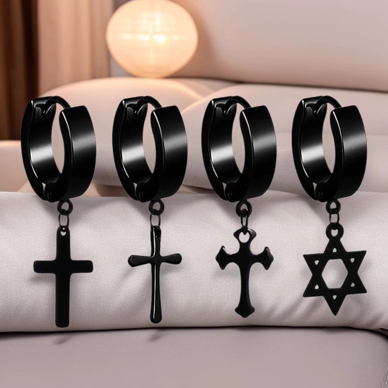 Трансграничные популярные мужские серьги Amazon с шестиконечной звездой, серьги из титановой стали в стиле панк, комплект серег из нержавеющей стали