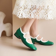 2021夏秋季新款方头中跟一字式扣带女单鞋时尚韩版玛丽珍小皮鞋