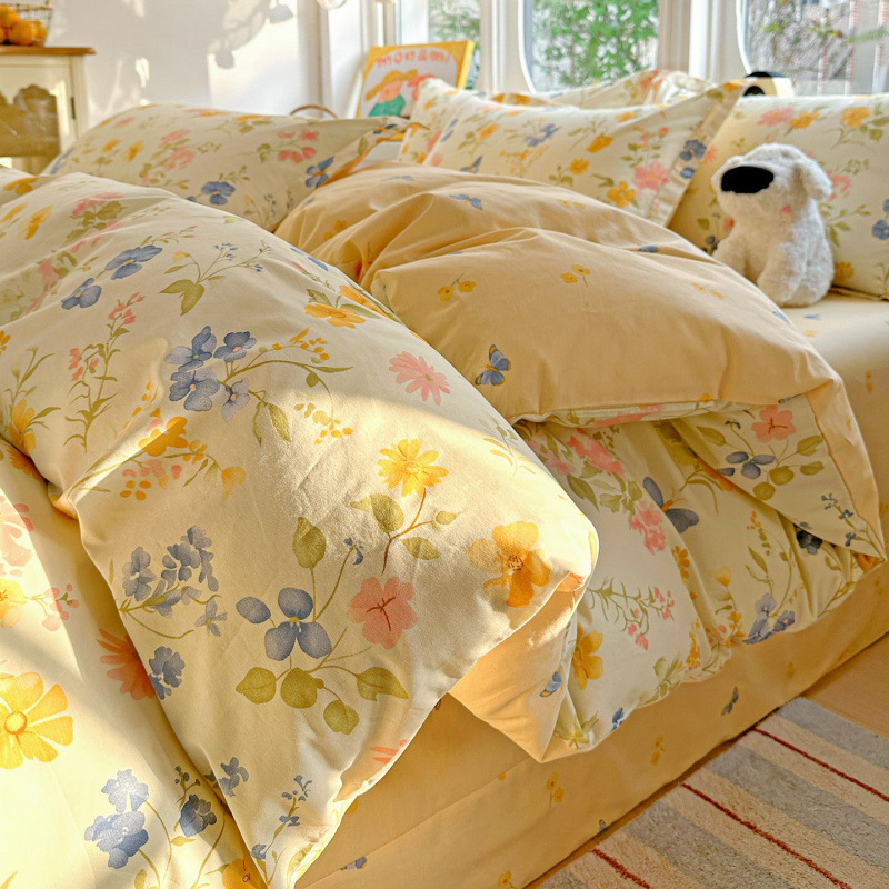 ins caricatura para niños algodón cama de cuatro piezas set 100 sábanas de flor de algodón sábanas