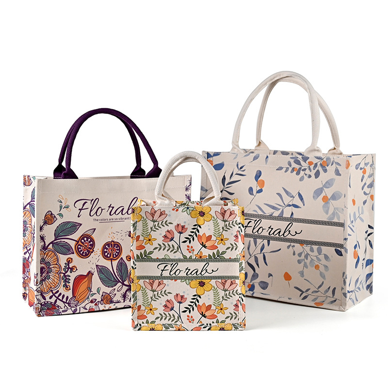 Bolsa de lona de gran capacidad personalizada logotipo floral bolsa de lona de chicas acompañante regalo lienzo bolsa de lona al por mayor transfronteriza