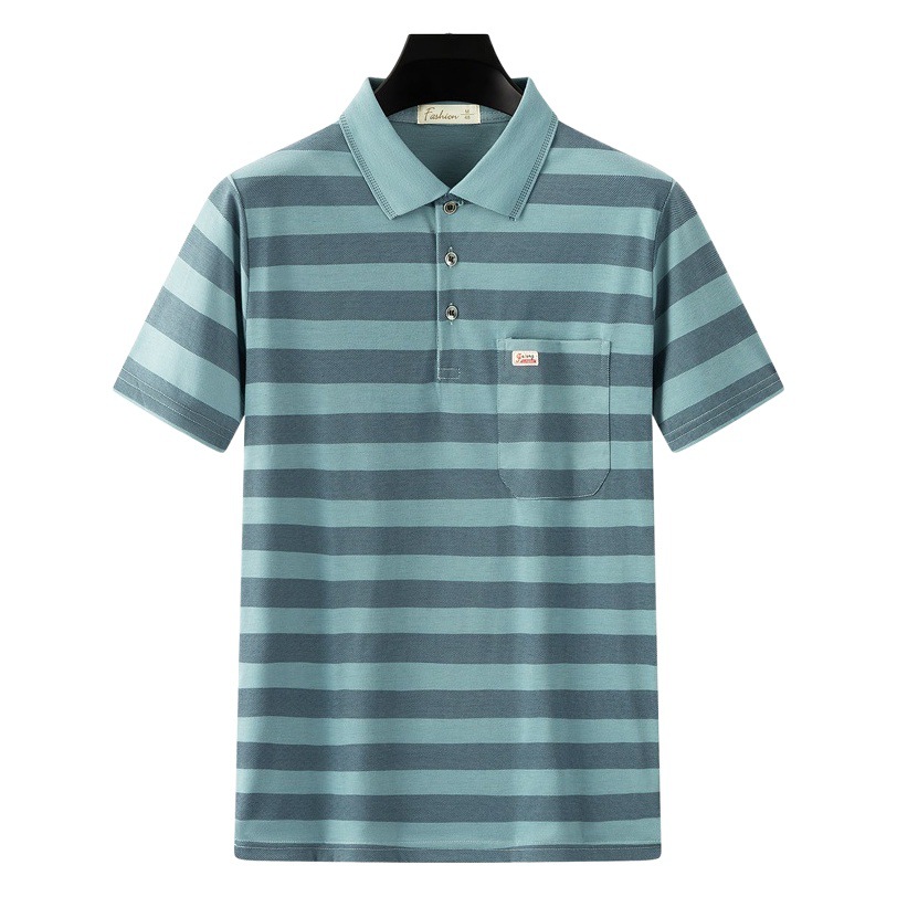 De mediana edad impreso Polo camisa de manga corta de los hombres de solapa papá verano camiseta a rayas de algodón mercerizado camiseta ropa de los hombres al por mayor