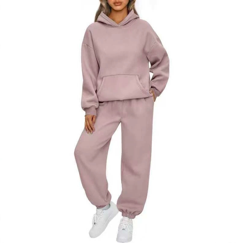 AliExpress best-selling US size solid color hooded sweatshirt women's set, autumn and winter cross-border foreign trade hot-selling loose sports suit