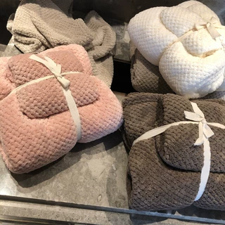 高品质珊瑚绒菠萝格毛巾浴巾组合套装厂家批发加厚不掉毛吸水浴巾