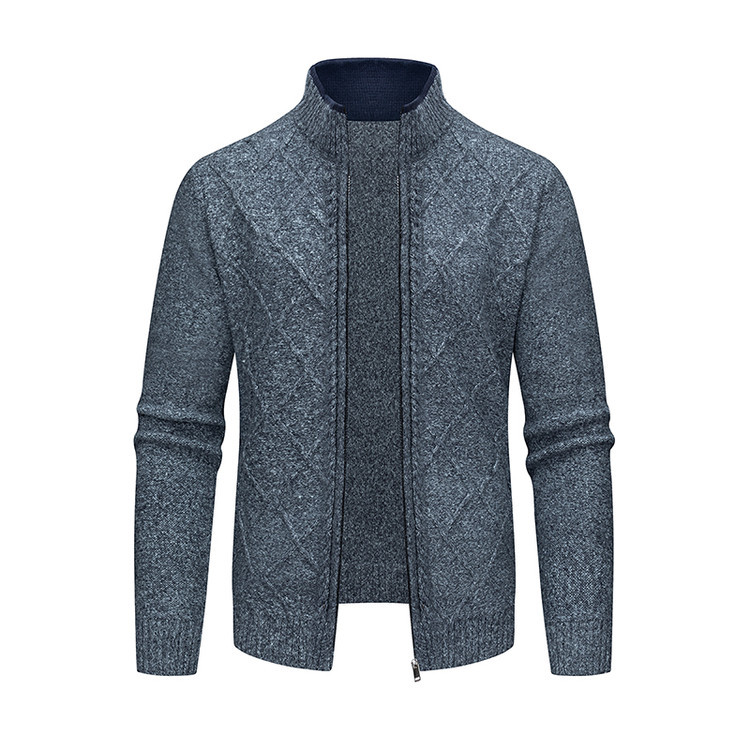 Transfronterizos de color sólido otoño y invierno para hombres con cuello de diamante engrosado jersey jersey cardigan casual jersey
