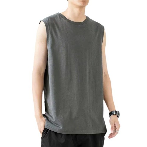 Summer Harbor Wind Simple Solid Color Sleeveless T-Shirt for Men Trend Brand Loose Ins Fashion Cardigan Backless Top Round Neck Base Shirt Trend