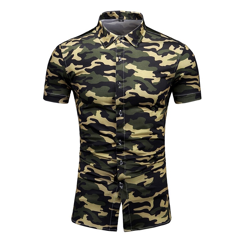 Cross-Border Export Men's Camouflage Shirt 2025 Summer New Large Size Floral Shirt Soft Mercerized Cotton Short-Sleeved Shirt