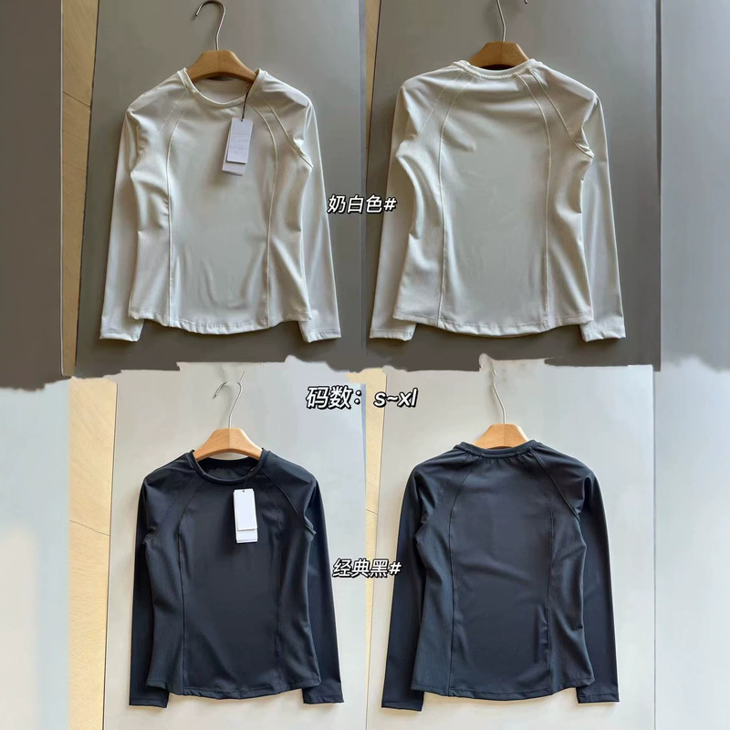 【yy9033】Women's new autumn round-neck long-sleeve sports base shirt with spliced design, elastic and quick-drying 【yy9033】Women's new autumn round-neck long-sleeve sports base shirt with spliced design, elastic and quick-drying