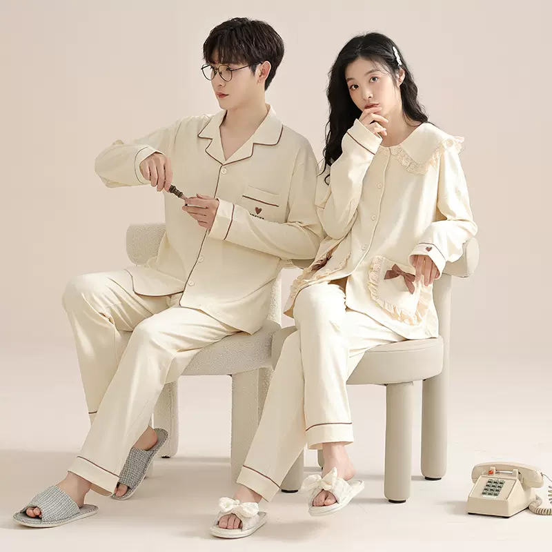 情侣睡衣女春秋季男士纯棉大码可外穿双面全棉小熊夏冬家居服套装
