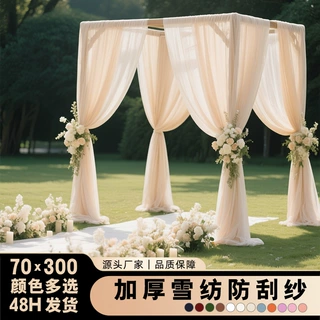 跨境加厚雪纺纱幔婚庆椅背装饰纱防刮纱婚礼椅子装饰网纱白纱吊顶