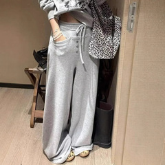 美式休闲裤2025早秋通勤长裤女慵懒百搭抽绳单排扣直筒卫裤阔腿裤