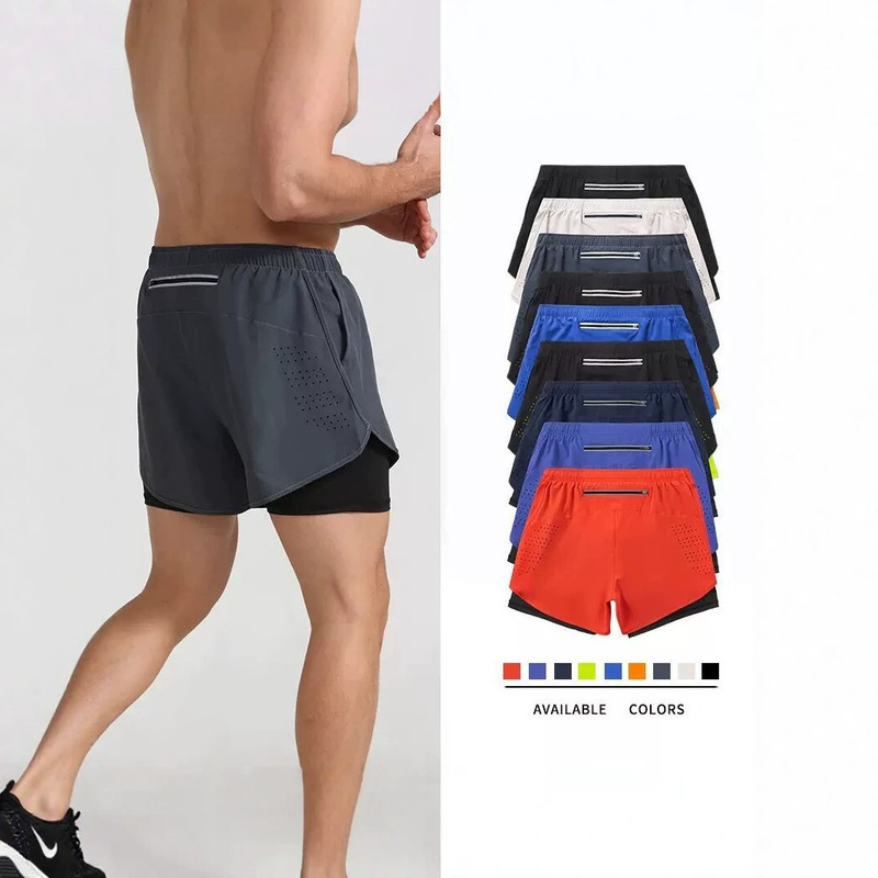 Men's Sports Shorts for Running, Marathon, Track and Field, Loose-Fitting Three-Quarter Length Shorts, Quick-Drying, Anti-Exposure Lining, Double-Layer Fitness Shorts