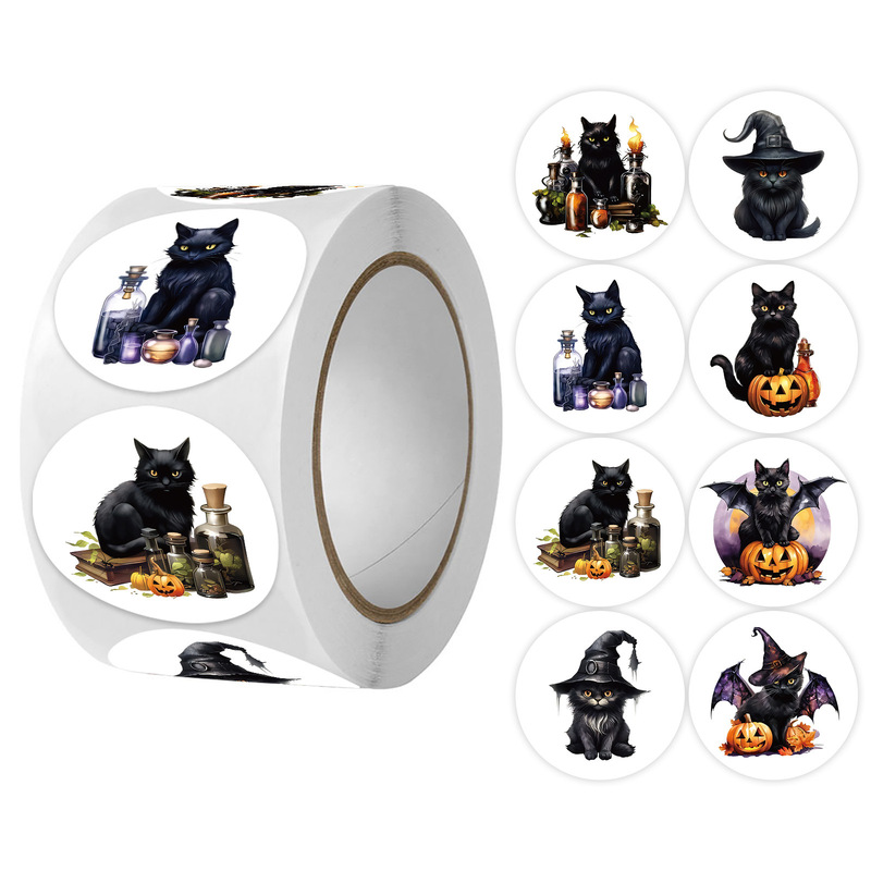 卸売クロスボーダークリスマスハロウィン自己粘着ラウンド 3.8CM1.5 インチラベルステッカー 500 シールステッカー|undefined