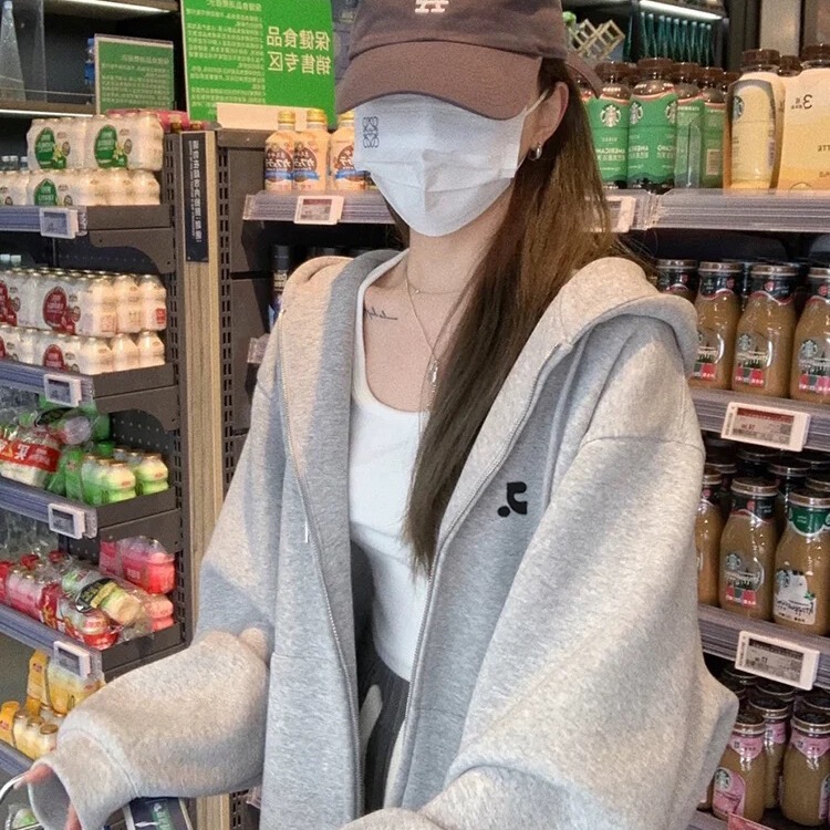 Korean Restandrecreation Autumn and Winter Zipper Cardigan Jacket Rr Loose Lazy Style Hooded Sweatshirt for Women