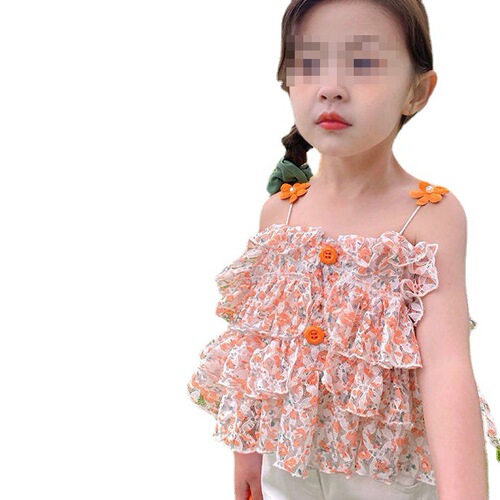 Korean version girl's sleeveless doll shirt baby summer dress chiffon 2024 new stylish summer children's top strap trendy