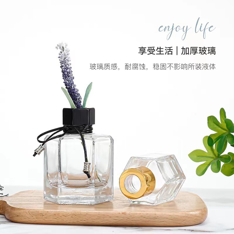 现货批发六棱彩色无火玻璃香薰瓶车居两用精油瓶藤条扩香瓶香氛瓶|undefined