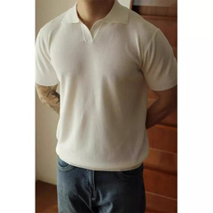 アメリカの新しいvネックpoloシャツ男性デザイン感ニット半袖tシャツゆるい襟付き純色春夏ファッション