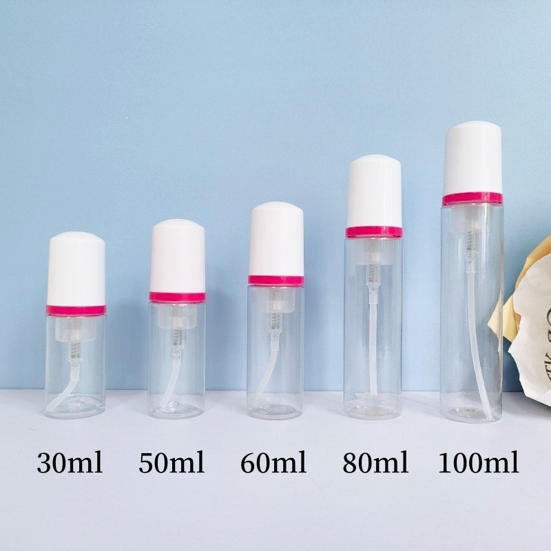 30 dientes PET mousse transparente botella 30ml100ml limpiador facial espuma botella champú espuma botella de pie en stock