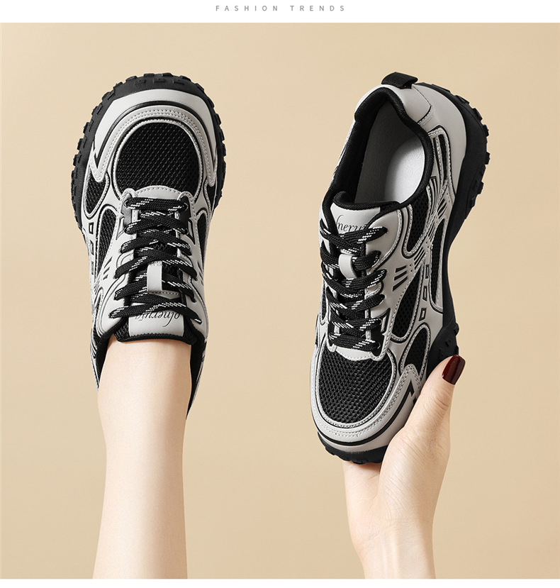Giày sneaker nữ chunky đế dày mũi tròn lưới thoáng khí mùa hè 2025 — JST 7216m màu (mạng đơn), JST 7211 màu đen (mạng đơn), JST 7233 màu vàng (mạng đơn), JST 7182m màu (mạng đơn) chi tiết 5