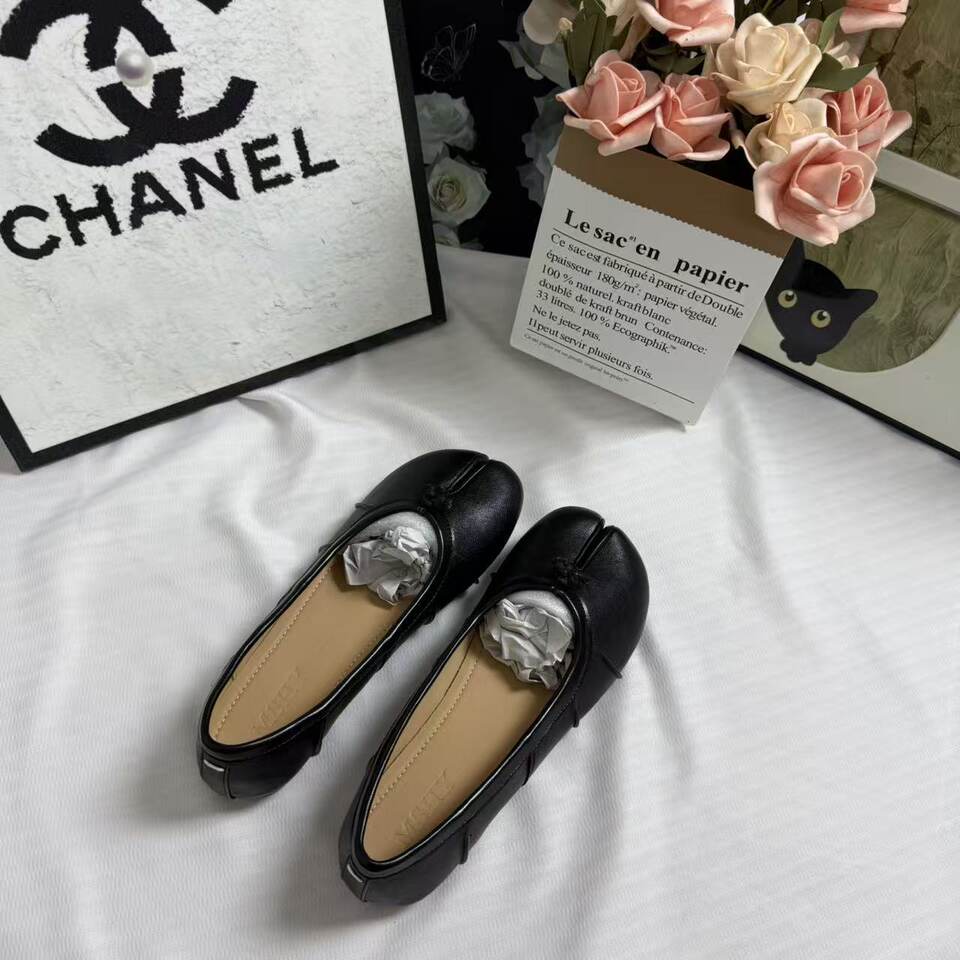 Giày búp bê nữ Mary Jane mũi tách ngón da bò, gót thấp dưới 3 cm, kiểu Pháp cổ điển — Màu nâu, màu đen chi tiết 2