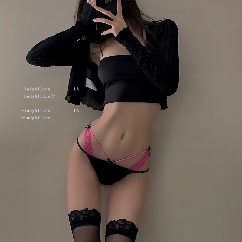 Contrast Color Dopamine Lace Underwear Women's Pure Desire Thin Strap French Light Luxury Satin Thin Breathable Mesh Briefs