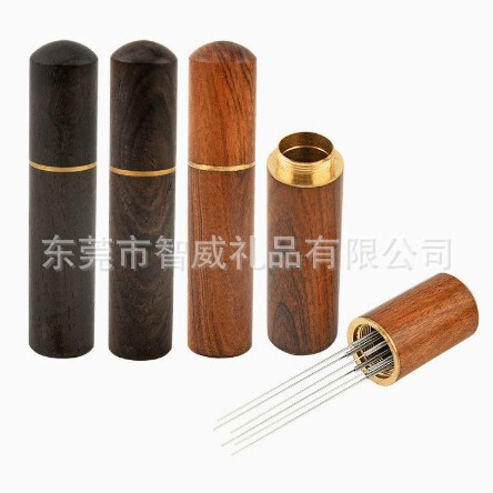 Classic and elegant two-tone coffee powder dispenser with a stirring needle for loosening the powder, stainless steel powder needle, compact design with a base