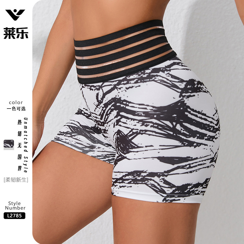 Cross-border bestseller outdoor sports yoga marble print three-quarter length four-layer see-through striped high-waisted cycling shorts for women Cross-border bestseller outdoor sports yoga marble print three-quarter length four-layer see-through striped high-waisted cycling shorts for women