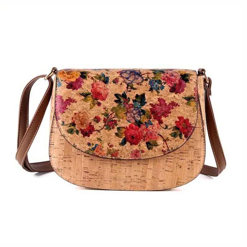 2024 New Cork Print Art Flip Saddle Versatile Casual Butterfly Back Zipper Crossbody Bag_voghion.com