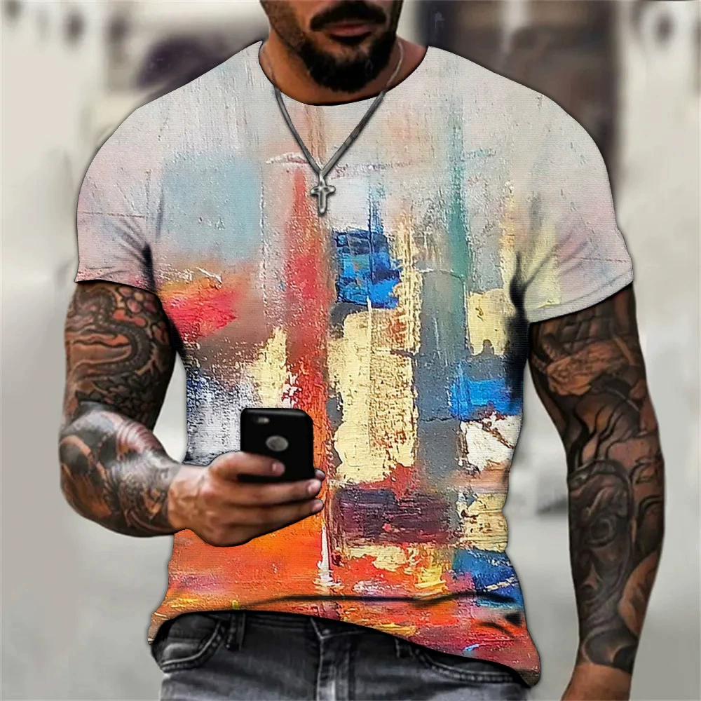 Amazon, трансграничная летняя 3D Цифровая живопись с абстрактным принтом, Мужская футболка с круглым вырезом, свободная модная повседневная классная