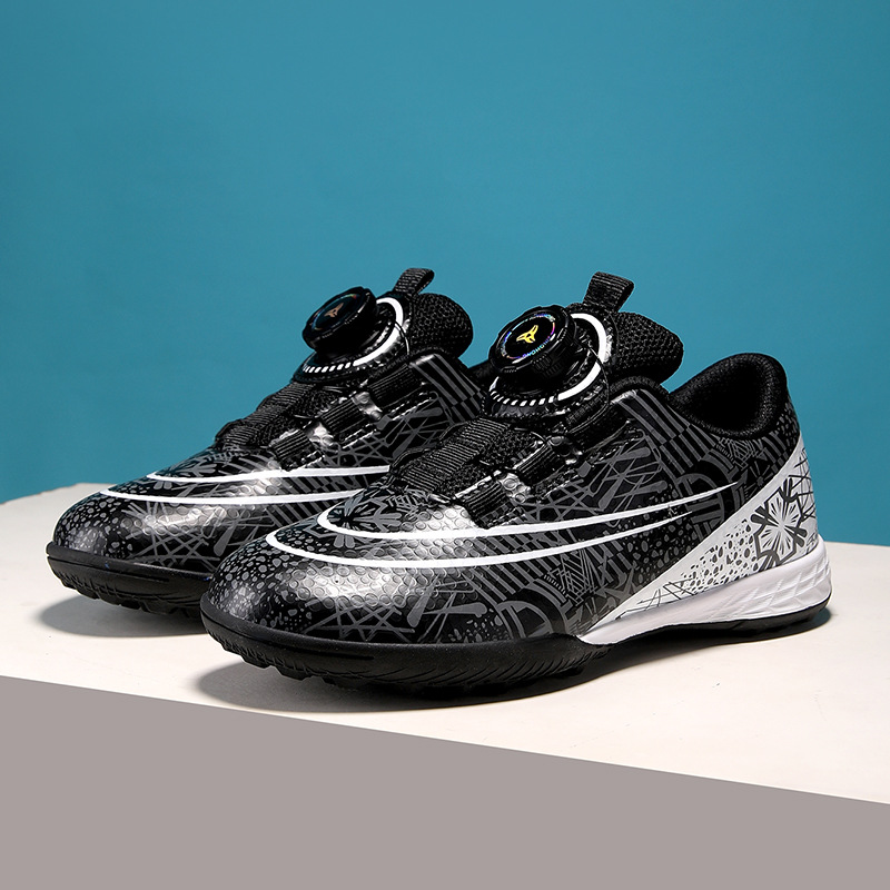 Nuevos zapatos de fútbol transfronterizos botón giratorio sin lazos zapatos de entrenamiento de niños estudiantes clavos rotos zapatos de niños zapatos de niñas zapatos
