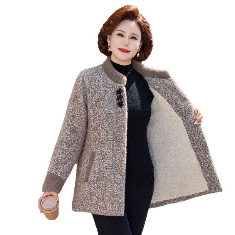 中老年女装新款加绒夹棉加厚保暖冬季仿皮毛外套上衣软水貂妈妈装