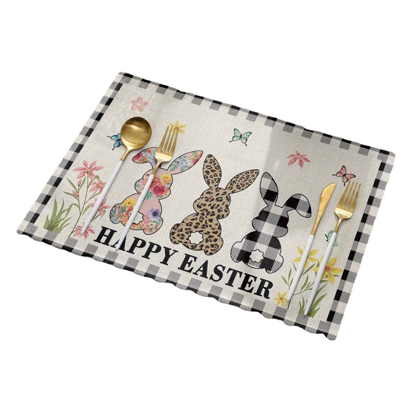 Pascua mantel de lino conejo huevo decoración tela Mesa estera montaña lavado antideslizante aislamiento estera corredor de mesa