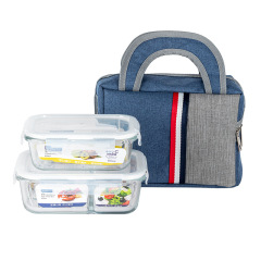 2F長方形便當盒保溫包套裝耐熱玻璃保鮮盒分隔飯盒大容量微波爐