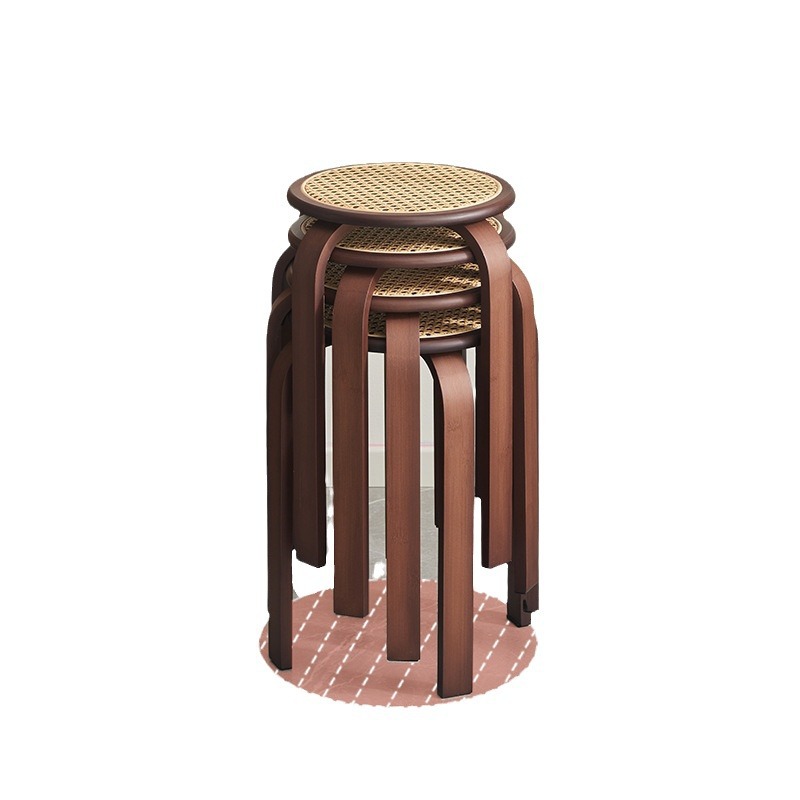 Taburete redondo de ratán, taburete pequeño, taburete bajo de almacenamiento apilable para uso doméstico, taburete de mesa de comedor minimalista moderno, taburete de tocador de dormitorio