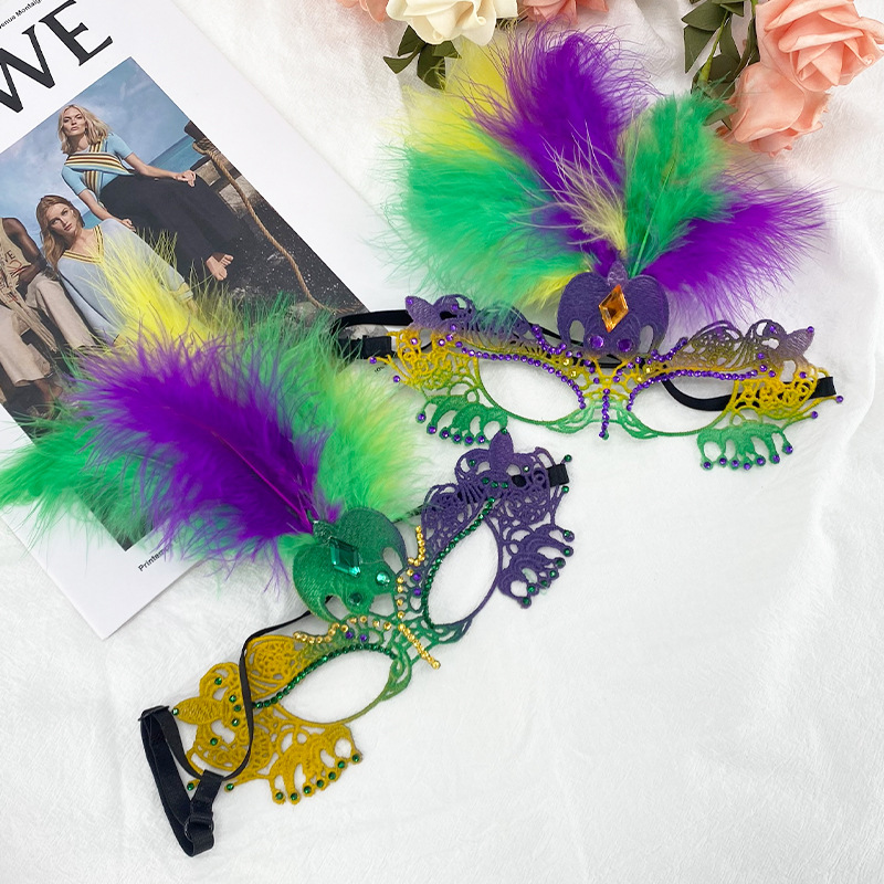 Carnaval transfronterizo máscara de encaje dorado y púrpura máscara de Halloween máscara de mitad de cara sexy