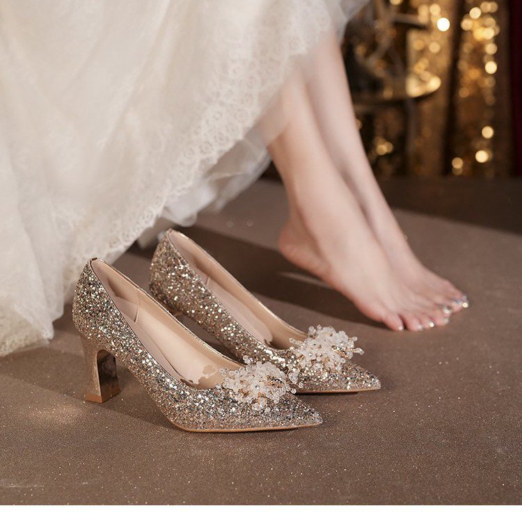 2025 Wedding Shoes, Wedding Dress, Thick Heel, Pointed Toe Bridal Shoes, Daily Wearable Fat Feet, Wide Feet Women's Shoes