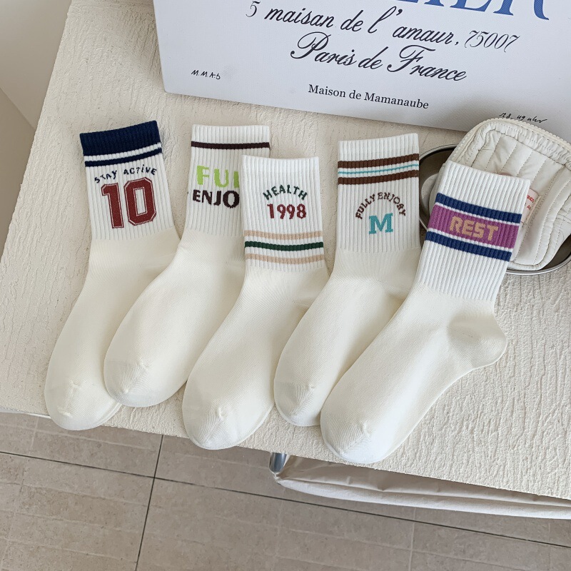 Autumn and Winter Women's Trendy Sports Versatile Korean Japanese Style Ins Trendy Sports White Long Socks Women's Mid-Calf Socks