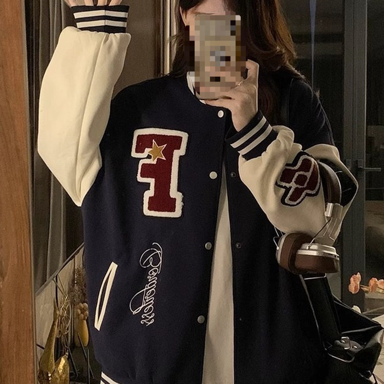 跨境棒球服外套女2025新款秋冬季美式复古初高中大学生少女宽松夹
