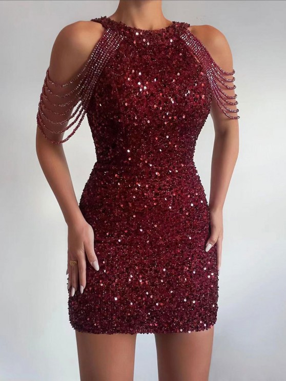 Banquet Occasion Halter Neck Neckline Wholesale Women'S Sexy Sequins Patchwork Solid Color Banquet Halter Neck Sleeveless Party Dress