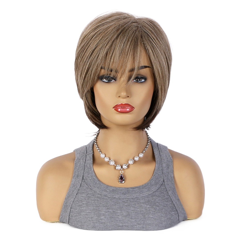Amazon peluca caliente europeo y americano peluca tocados moda de las mujeres de seda de alta temperatura realista micro-volumen pelo corto en stock